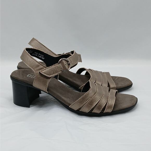 Munro Hallie Strappy Sandal Womens 6M Taupe . Metallic Leather Block Heel Shoes - Picture 1 of 10